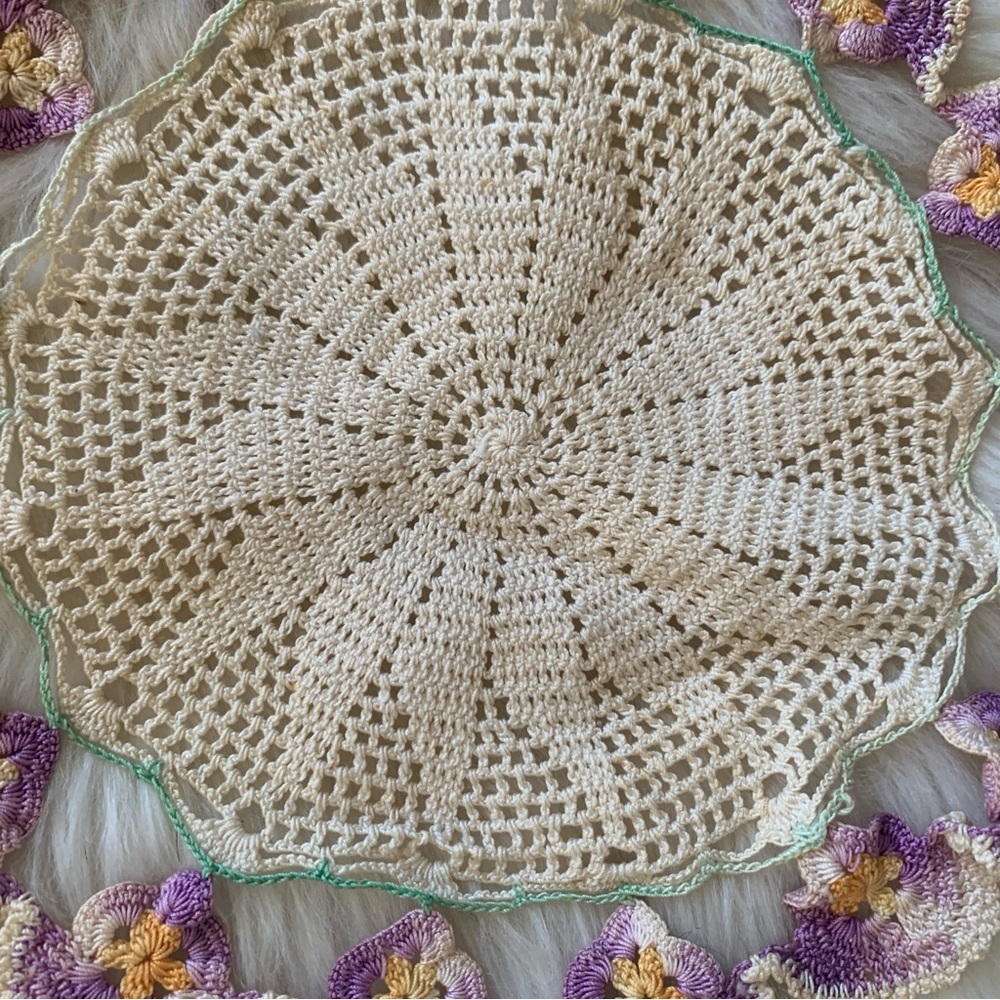 Handmade Crochet Doily with Purple Flowers - Picture 6 of 13